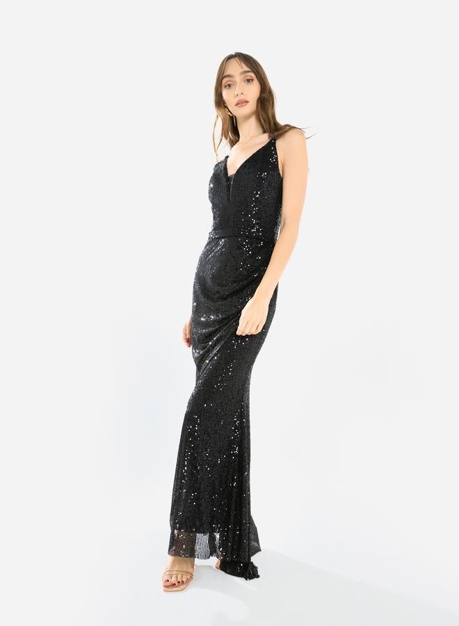 House of Moda Women Sequin Strappy Drape Maxi Dress - Image 1